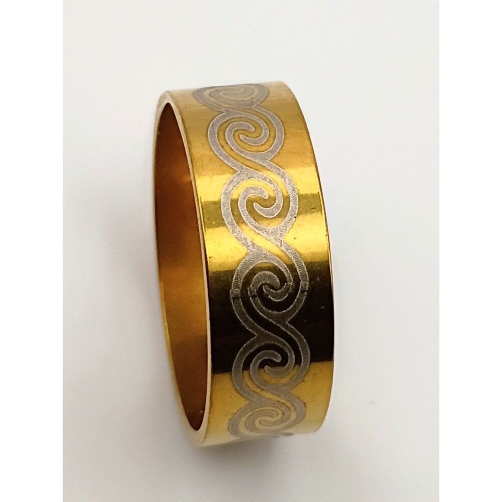 Gold Tone Stainless Steel Infinity Swirl Wide Band Ring Size 8.75-9